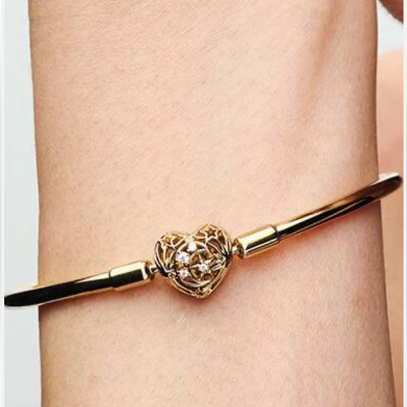 Pandora Celestial Heart Clasp Bangle Bracelet (Gold) - Picture 3 of 11